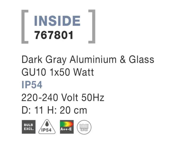 Vonkajšie lampy -  Novaluce Vonkajšia záhradná lampa Inside 11 tmavo sivé