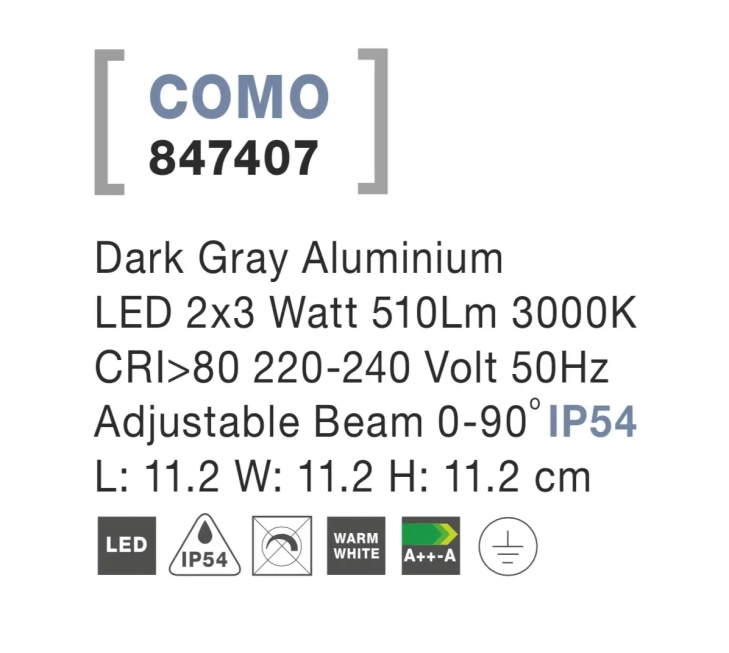 Vonkajšie nástenné svietidlá - Novaluce Vonkajšie LED svietidlo Como 112 tmavo sivé