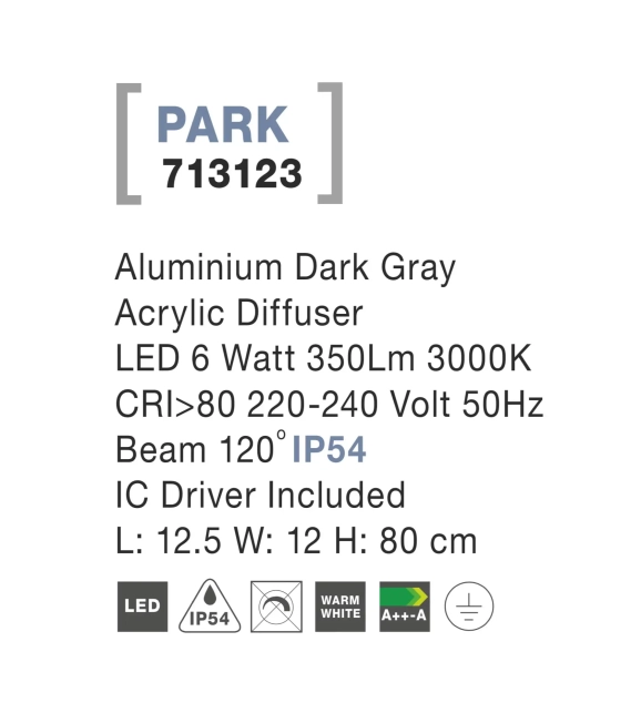 Vonkajšie lampy - Novaluce Vonkajšie LED lampa Park 6W 125 tmavo sivé