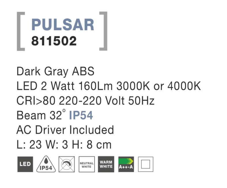 Vonkajšie orientačné svietidlá - Novaluce Vonkajšie LED svietidlo Pulsar A 23 tmavo sivé
