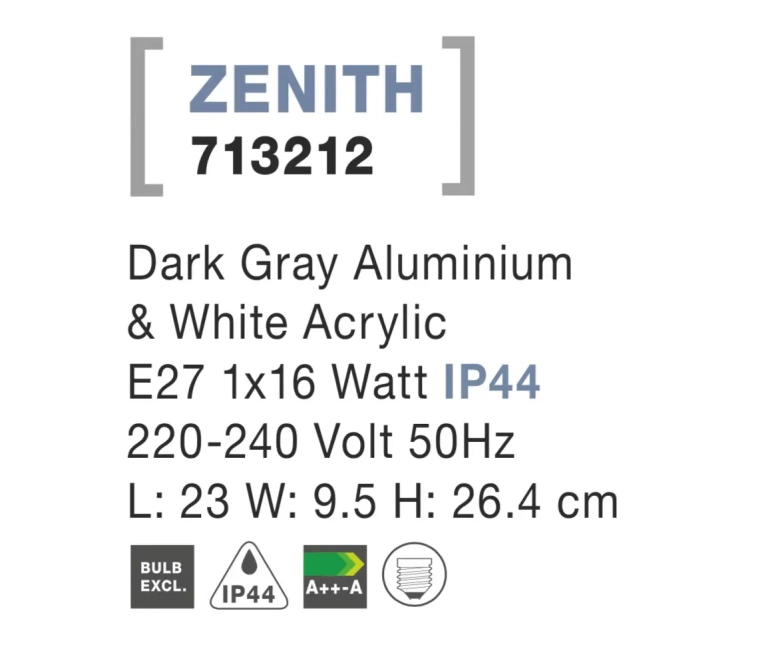 Vonkajšie nástenné svietidlá - Novaluce Vonkajšie záhradné svietidlo Zenith A 23 tmavo sivé