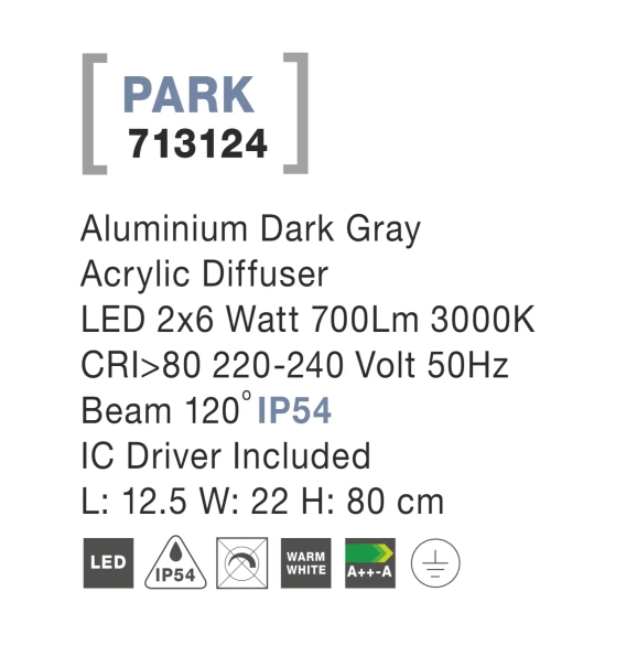 Vonkajšie lampy - Novaluce Vonkajšie LED lampa Park 2 x 6W 125 tmavo sivé